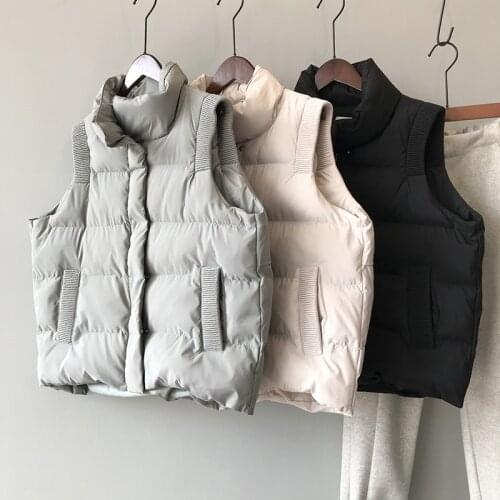 2021 New Winter Cotton Vest Women Korean Version Loose Sleeveless Jacket Women Stand Collar Waistcoat Casual Parka Mujer