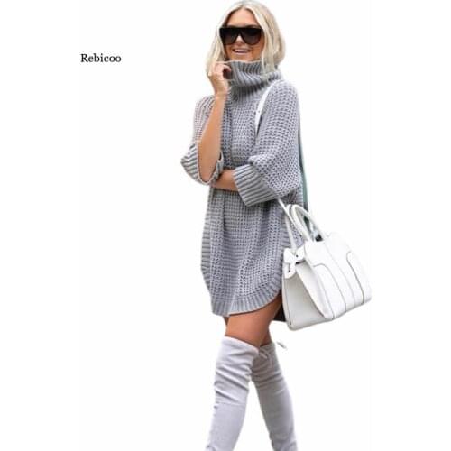 Women Sweater Autumn Winter Ladies Turtlneck Pullover Long Clothing Plus Size Warm Irregularly Knitted Streetwear Female