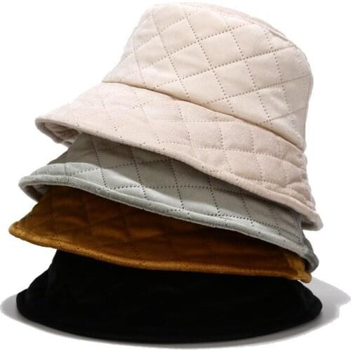 Winter Warm Bucket Hat Casquette Panama Outdoor Fishing Cap Velvet Plaid Bucket Hats Fisherman Women Caps