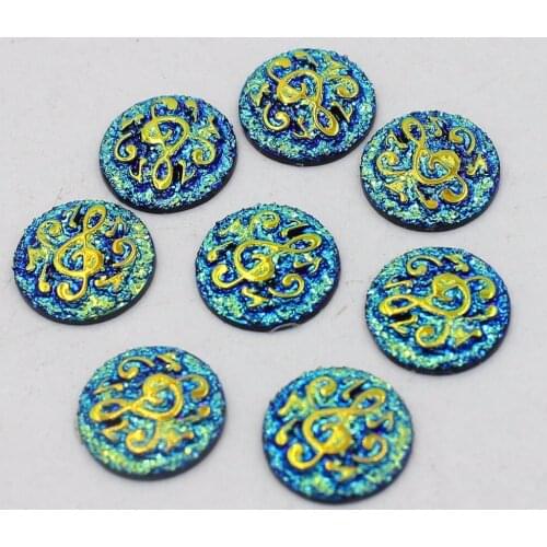 12MM 24pcs/lot Dark blue AB Musical Note Design Round Resin Rhinestone Applique Stones Flatback Beads Crafts Diy Accessories