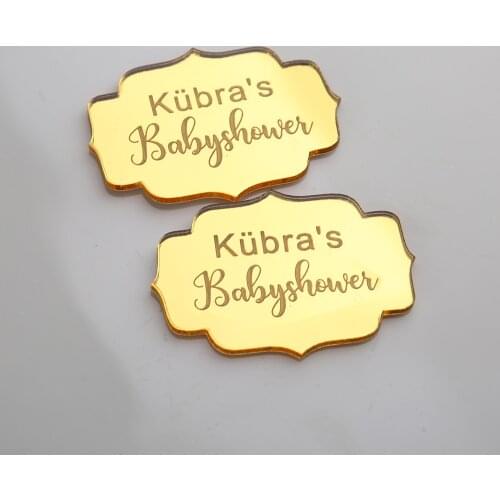 20pcs Acrylic Mirror Gold Wedding Custom Name Personalized Tags Invitation Cards Birthday Party Babyshowers Guest Gifts