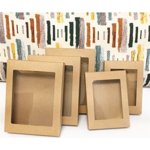 24Pcs Paper Brown Product Displays Boxes Clear PVC Window Gifts Box Jewelry Packaging Displays Paper Cosmetics Boxes