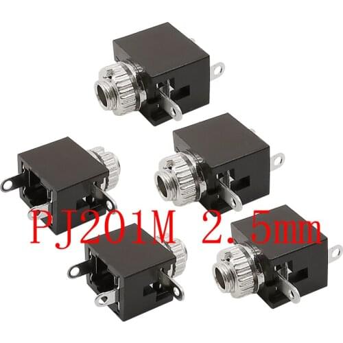 5Pcs/lot PJ-201M 2.5mm Female Audio Connector PJ201M 3 Pin DIP Headphone Jack Socket Mono Channel Connectors