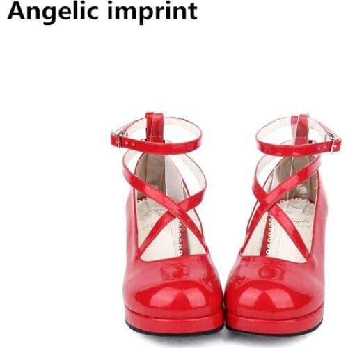 Angelic imprint new woman mori girl lolita cosplay shoes lady mid heels pumps women princess dress wedding party red shoes 4.5cm