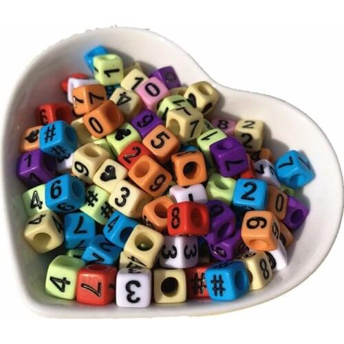 Free Shipping 2600pcs 6*6MM Cube Square Plastic Number Beads DIY Jewelry Findings Mixed 0-9 Logo # Hearts Beads DIY Spacer Beads