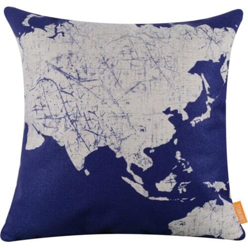 LINKWELL Free Shipping World Map Dark Blue Asian European Map throw pillow covers