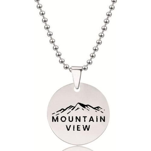 BLINGPAW Stainless Steel Pendant Neckalce Moutain View Keychain Dog Tag Bag Ornaments Gold Black Silver