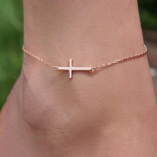 Stainless steel, gold or rose gold horizontal cross anklet-beach anklet-horizontal cross anklet-religious jewelry