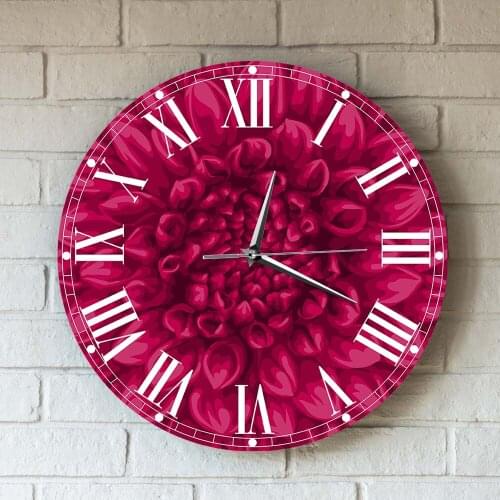 Flower Printed Clocks Modern Design Beautiful Pink Dahlia Large Round Clock Wall Watch Floral Pettern Beauty in Nature Horologe