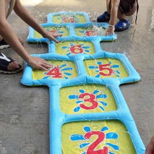 Courtyard Children Fun Summer Hopscotch Inflatable Toy Pool Outdoor Water Sprinkler Game Mat Spray Splash Playing Accessories