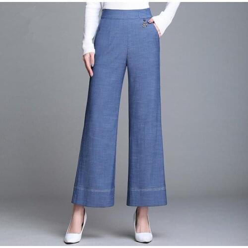 High Waist Imitation Jeans Women Straight Pants Loose Casual Korean Mom Jean Vintage Female Elastic waist Trousers Plus Size