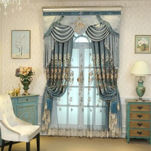 European and American classic blue aristocratic blackout curtains for living room bedroom and kitchen high quality curtains