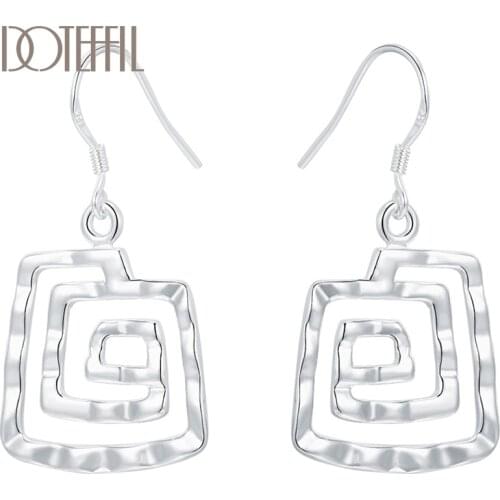 DOTEFFIL 925 Sterling Silver Geometric Spiral Pattern Earring For Women Wedding Engagement Party Fashion Charm Jewelry
