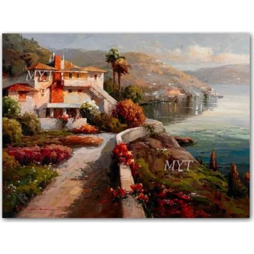Garden Scenery Flower Art Handmade Oil Painting Seaside Canvas Wall Decor Pieces Artwork Landscape Paintings Art For Decoration