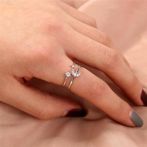 Simple All-Match Sun Moon Star Zircon Ring Valentines Day Personality Charm Gift Woman Fashion Party Creative Jewelry Wholesale