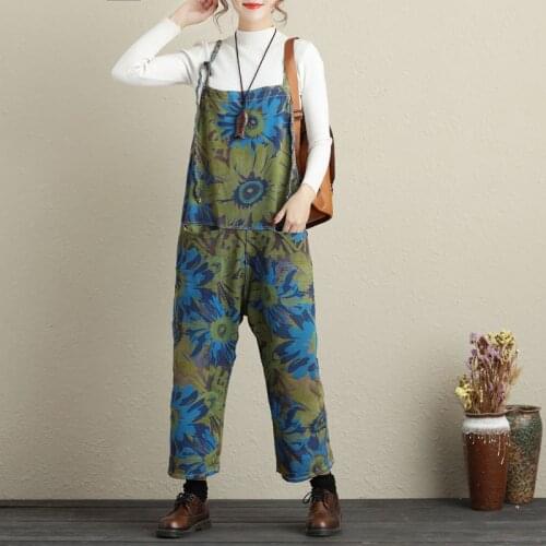 Cowboy Jumpsuits wide Leg Suspenders pants New original design Printed Drop Crotch Denim Rompers big yards Jeans Women G081504