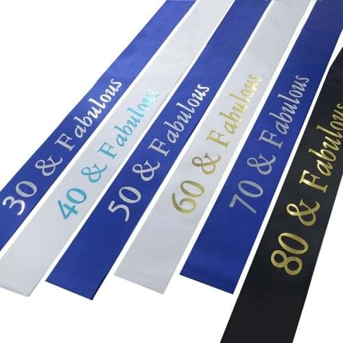 Gold Glitter Birthday Party Sash 30 40 50 60 70 Fabulous Satin Sash for 30th 40th 50th 60th 70th happy Birthday Party Favor