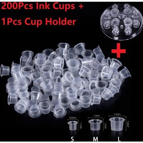 Microblading Tattoo Ink Container Set 200Pcs Disposable Plastic Pigment Cups + 1Pcs Acrylic Cup Holder Permanent Tattoo Accesory