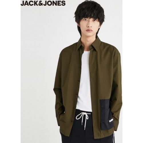 JackJones Mens 100% Cotton Casual Turn-down Collar Loose Fit Cargo Long-sleeved Shirt | 220305024