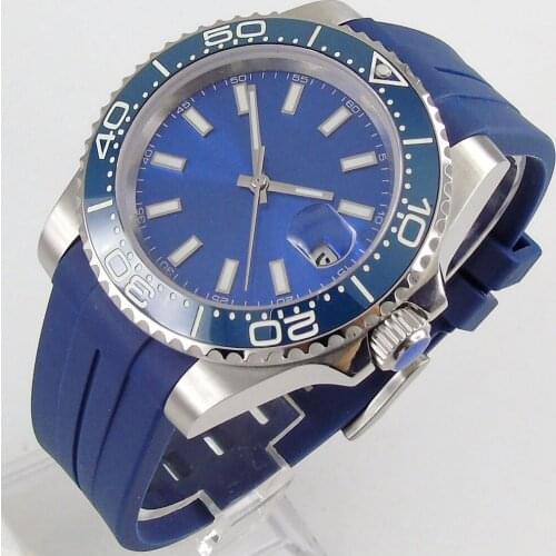 SUB Steel Case Luminous Mechanical Mens Watch Blue Dial 21 Jewels MIYOTA 8215 Rubber Bracelet Date Sapphire Glass