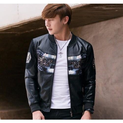 Mens Printing stitching short PU Coat Famous Male warm waterproof Suede outerwear mans Black slim Leather Jacket plus size 5XL