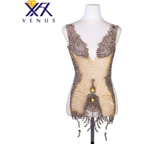 XFX Handsewing Apparel Patches Shiny Beads Patches Stone Costume Trimming Patches Applique for Dress Gown Decorations