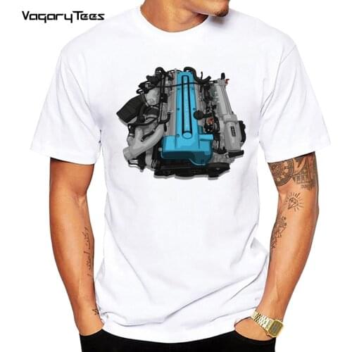 New Fashion Summer Mens T Shirt EJ20\2JZ GTE Engine T-shirt MOTOR Turbo Car Fans Racing Race Boy Streetwear Tee Shirt