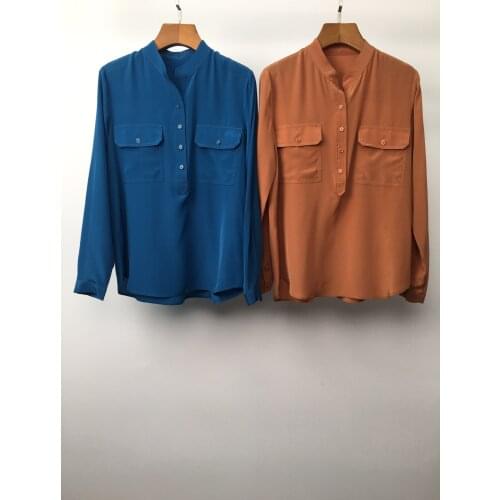 New ladies fashion 2021 sexy casual pocket silk shirt 1221
