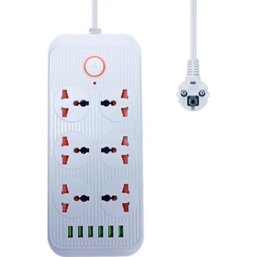 1.8M Cable 6 USB European Union Power Plug Household Socket Universal Jack Power Strip Multi-Extension Power Socket 6 Outputs