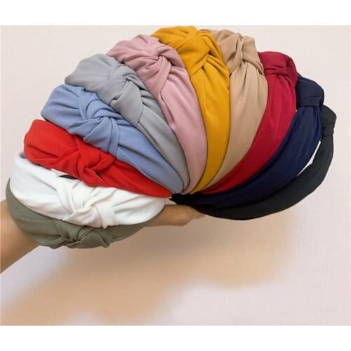 Wide Knot Headbands For Girls Lady Female Simple Solid Candy Color Cloth Hairbands Hair Hoop Women Adult Bezel Hair Accessories