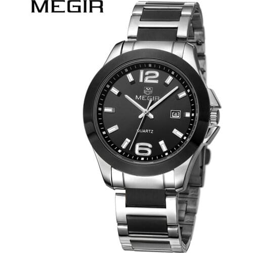 MEGIR Original Men Watch Stainless Steel Business Quartz Watches Calendar Wrist Watch Clock Men Relogio Masculino