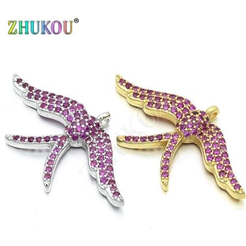 16*31mm Brass Cubic Zirconia Bird Charms Pendants DIY Jewelry Findings Accessories, Hole: 1.2mm, Model: VD222