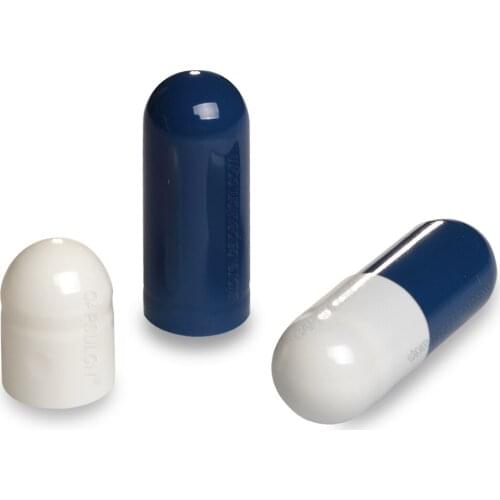 Size 00 ) 5000 Pieces / Carton ,Empty Gelatin Separated Capsules For Capsule Filler Machines, Sapphire Blue & White