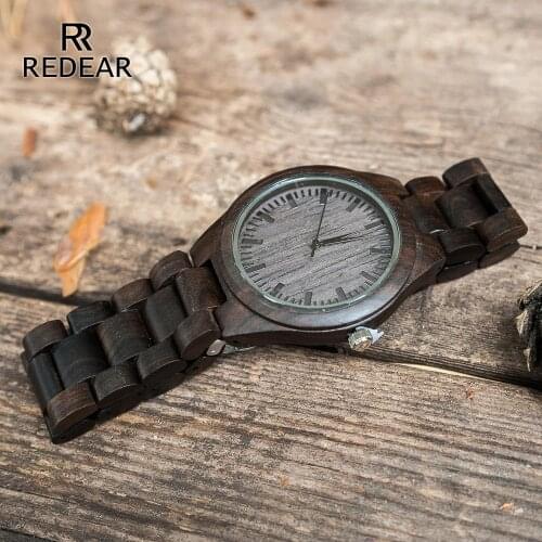 REDEAR Handmade Black Sandalwood Watches Lovers Watches Cool Nature Wood Quartz Automatic Watch in Gift Box To Women