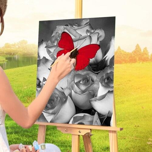 Rose Flower Black And White Coloring By Numbers Painting Complete Kit Oil Paints 50*70 Paiting By Numbers Home Art