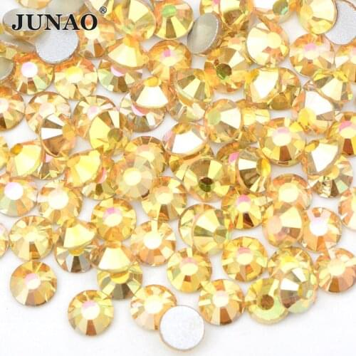 JUNAO SS6 8 10 12 16 20 30 Gold Sunlight Color Flat Back Crystal Rhinestones Non Hotfix Stones Beads Glitter Nails Art Craft