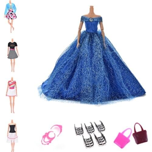 Handmade Wedding Dress Princess Evening Party Ball Gown Skirt Clothes Handbag Ring For Barbie Doll Accessories Xmas Gift Toy
