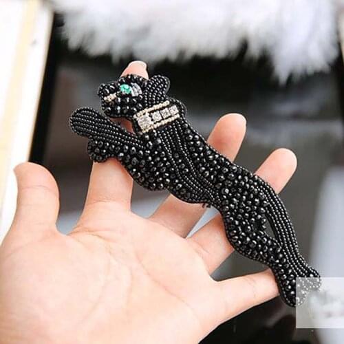 Beaded Embroidery Forest animal patch black leopard Bead On Applique clothing pattern cloth stickers animal