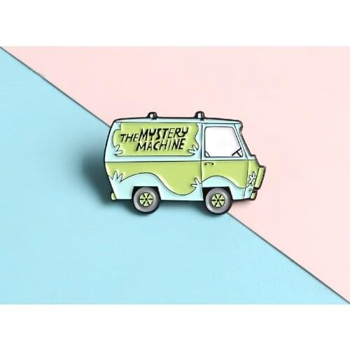 Green Mini Bus Pins MYSTERY MACHINE Lapel Enamel Pins Cartoon Cute Brooches Badges Clothes Bag Pins Jewelry Gifts For Friends