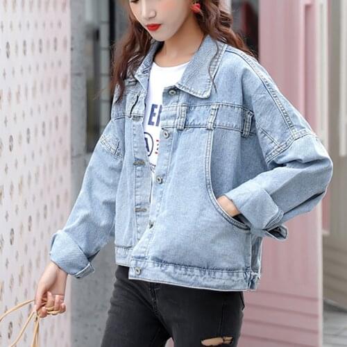 Lucyever Denim Women Short Jacket Autumn Long Sleeve Cotton Button Korean Jean Corpped Coat Loose Casual Fashion Female Clothes