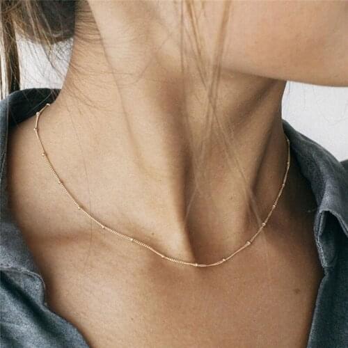 Womens Thin Chain Necklace Simple And Popular Gold Beaded Choker Necklace Chain Delicate Bead Pendant Necklace For Female Gift