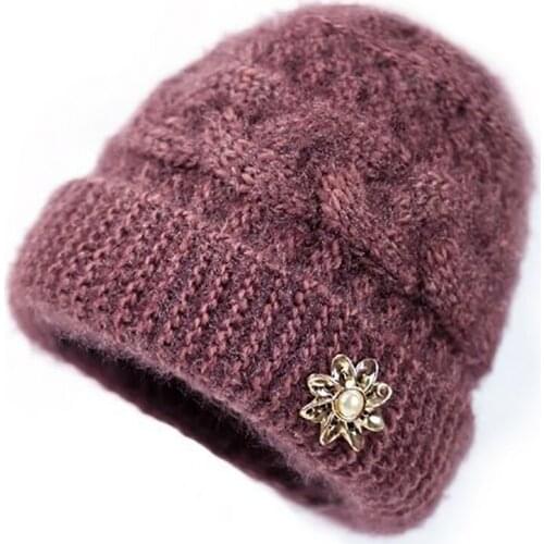 Winter middle-aged and elderly hats Beanies mother warm plus velvet thick woolen knitted hat