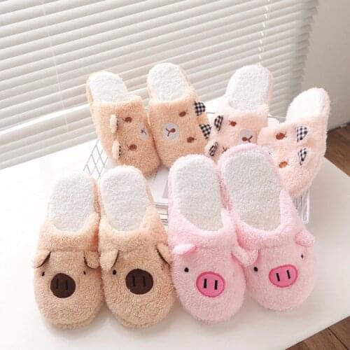 Winter Women Slipper Home Shoes For Women Chinelos Pantufas Adulto Fashion Lovely Bear Pig Indoor House Slippers With Fur