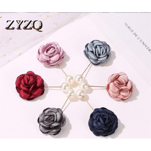 ZYZQ Romantic Rose Flower Brooch Elegant Simple Cloth Material Accessories With Simulated Pearl Brooch Wholesale Lots&Bulk