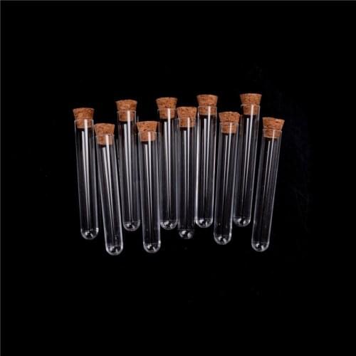 10pcs/lot 12x75/12x100/15x100/15x150mm Laboratory Plastic Test Tube With Cork Clear Lab Favor Gift Tube , Refillable Bottle