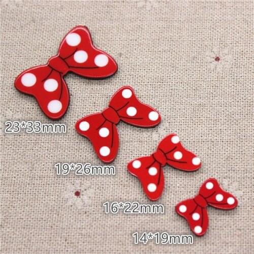 10pcs Cute Planar Resin Red Polka Dot Minnie Bowknot Charm DIY Craft Decoration,4 sizes to choose