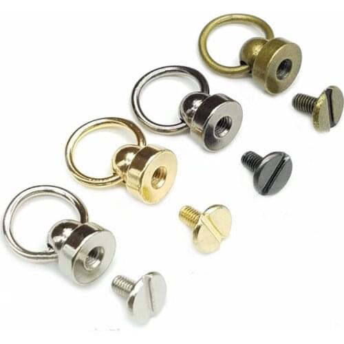 100 Pc Gold Nickel Hematite Solid Metal Button O Ring Round Head Stud Screwback Leather Craft Bag Chicago Screw Nail Rivet 9mm