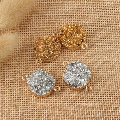 2pcs 17*17mm Irregular Round Resin Stone Connector Findings Gold And Color Diy Necklace Bracelet Jewelry Accessories F44