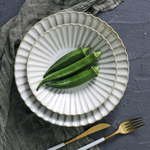 Dinner Plates Retro Chrysanthemum Shape Ceramic Tableware Set Creative Western Steak Tray Salad Soup Bowl Home Hotel Dinnerware