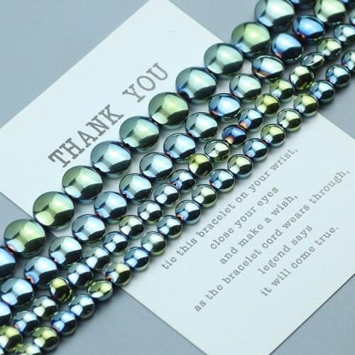 Natural Stone Beads 2k Green Hematite Flat Round COIN Spacer Loose Bead For Jewelry Making DIY Bracelet Accessories 15" 6/8/10mm
